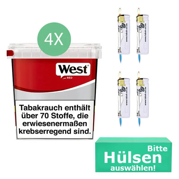 West Tabak Red 4 x Giga Box mit wählbaren Hülsen West Tabak Red 4 x Giga Box mit wählbaren Hülsen