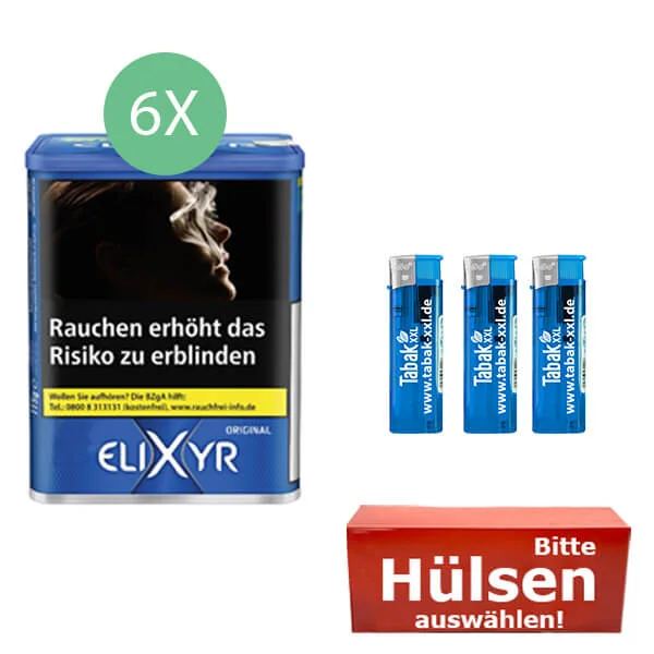 Elixyr Tabak Blue 6 x Dose mit Wählbaren Hülsen und Feuerzeugen Elixyr Tabak Blue 6 x Dose mit Wählbaren Hülsen und Feuerzeugen