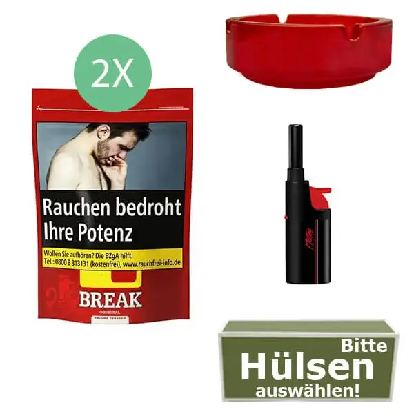 Break Original Volumentabak 2 x Beutel mit wählbaren Filterhülsen und Glasaschenbecher