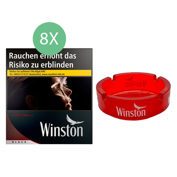 8x Winston Zigaretten Black 5XL 1x Glasaschenbecher