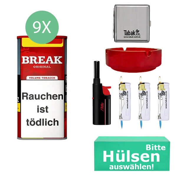 Break Tabak XXL Red 9 x Dose mit wählbaren Hülsen und Metalletui