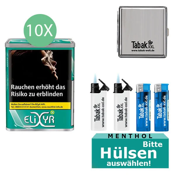 Elixyr Plus Tabak Green 10 x Dose mit wählbaren Hülsen und Metalletui Elixyr Plus Tabak Green 10 x Dose mit wählbaren Hülsen und Metalletui