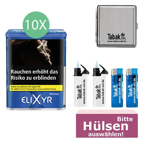 Elixyr Tabak Blue 10 x Dose mit wählbaren Hülsen und Metalletui Elixyr Tabak Blue 10 x Dose mit wählbaren Hülsen und Metalletui