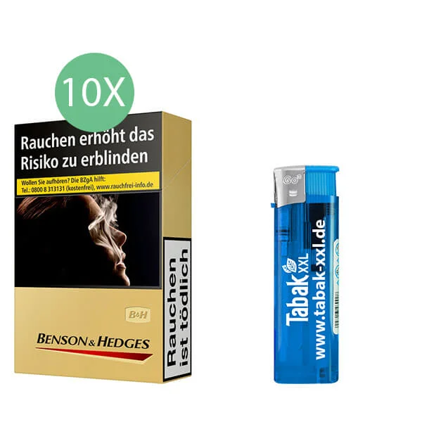 Benson & Hedges Zigaretten Gold 10 x Packungen mit Feuerzeug Benson & Hedges Zigaretten Gold 10 x Packungen mit Feuerzeug