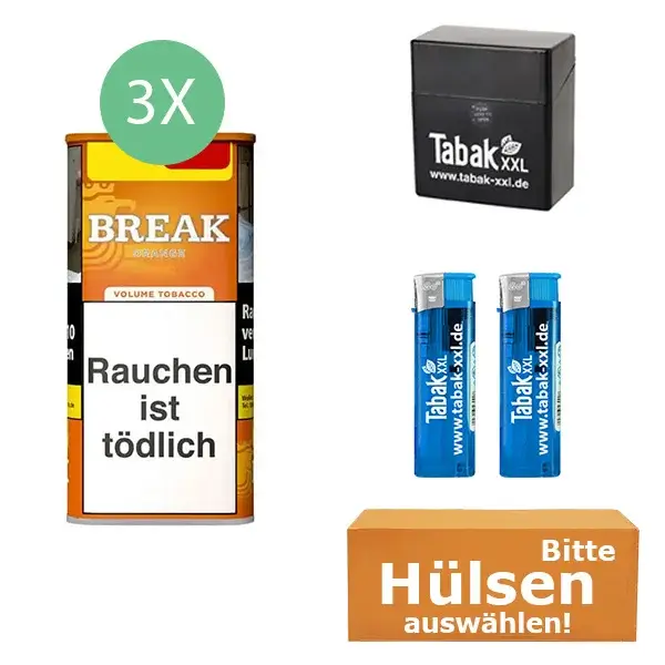Break Tabak XXL Orange 3 x Dose mit wählbaren Hülsen und Etui Break Tabak XXL Orange 3 x Dose mit wählbaren Hülsen und Etui