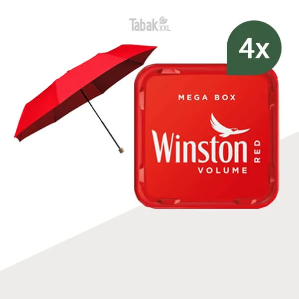 4x Winston Volumentabak Red Mega Box mit Regenschirm