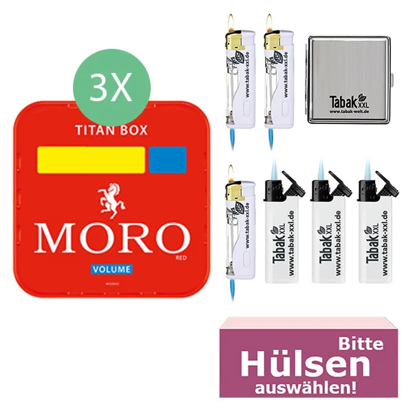 Moro Tabak Rot 3 x Titan Box mit wählbaren Hülsen und Etui