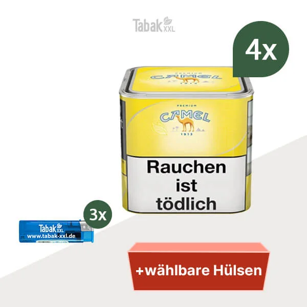 4x Camel Yellow Premium Zigarettentabak Dose mit Wählbaren Hülsen