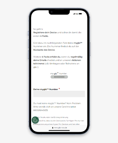 glo registrieren myglo number
