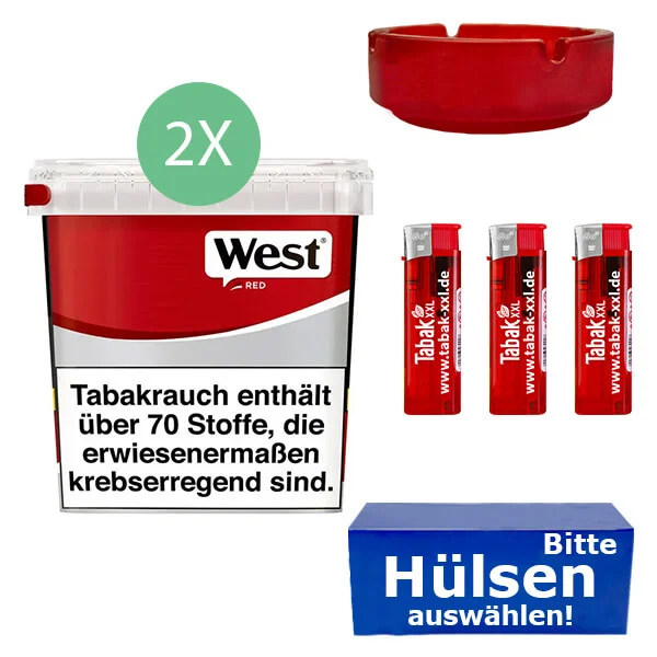 West Tabak Red 2 x Giga Box mit wählbaren Filterhülsen und Aschenbecher West Tabak Red 2 x Giga Box mit wählbaren Filterhülsen und Aschenbecher