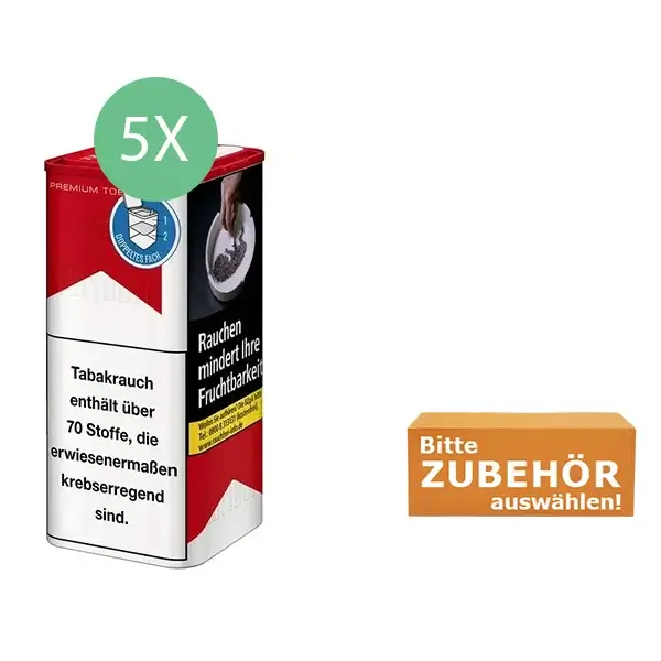 Marlboro Feinschnitttabak XL Red 5 x Dose mit wählbarem Zubehör