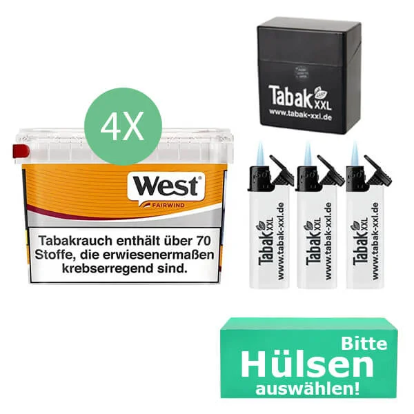 West Tabak Yellow 4 x Mega Box mit wählbaren Hülsen und Etui West Tabak Yellow 4 x Mega Box mit wählbaren Hülsen und Etui