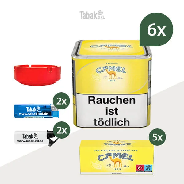 6x Camel Yellow Premium Zigarettentabak Dose mit Camel Hülsen