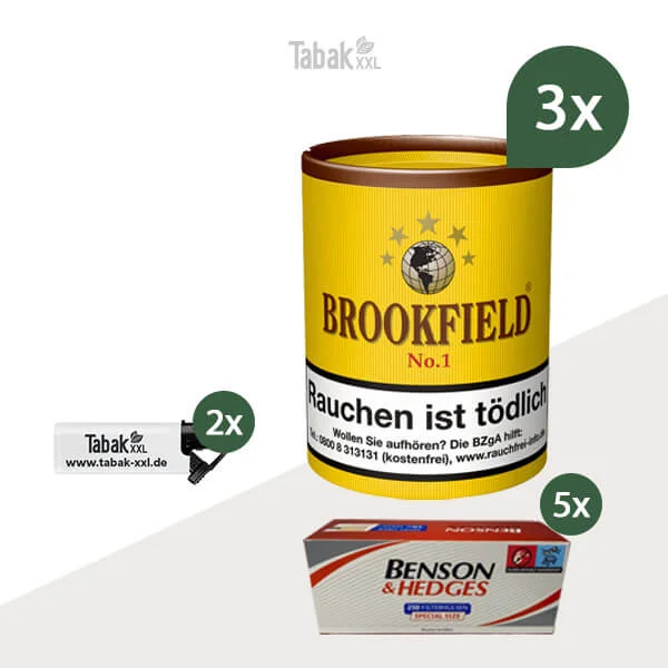 3x Brookfield Pfeifentabak No.1 Dose mit 1250 Special Size Filterhülsen