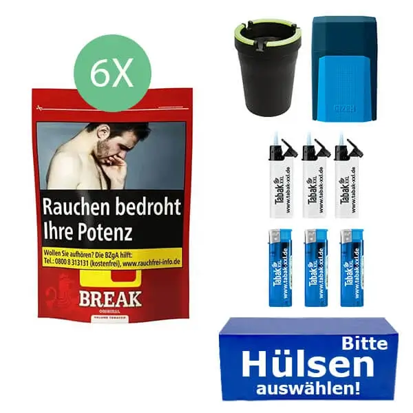 Break Original Volumentabak 6 x Beutel mit wählbaren Filterhülsen und Etui