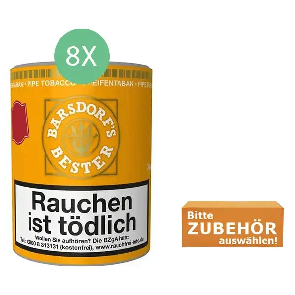 Barsdorf's Bester Mixture Tabak 8 x Dose mit wählbarem Zubehör