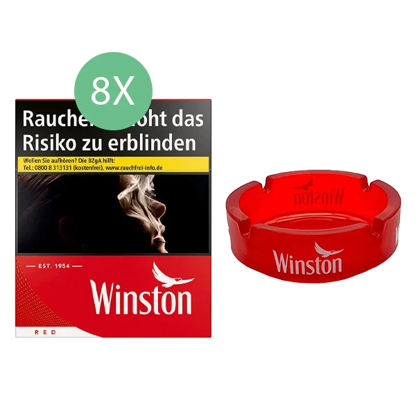 8x Winston Zigaretten Red 5XL 1x Glasaschenbecher 8x Winston Zigaretten Red 5XL 1x Glasaschenbecher