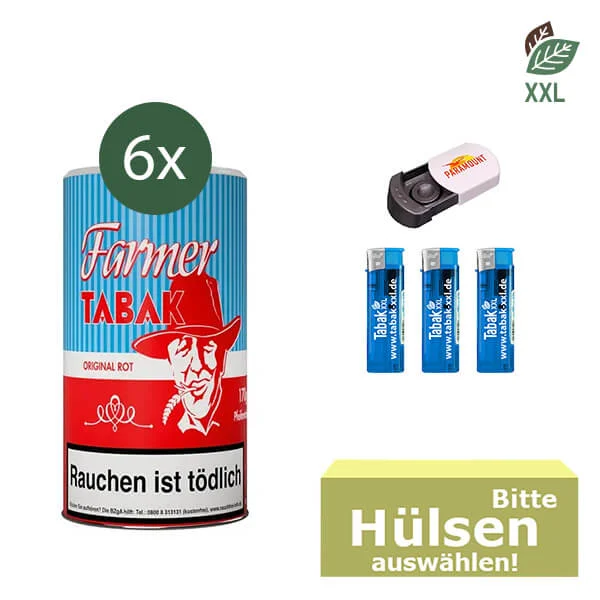 6x Farmer Pfeifentabak Red Dose mit wählbaren Hülsen und Taschenaschenbecher