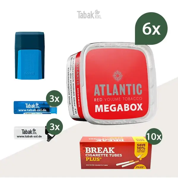 6x Atlantic Volumentabak Red Megabox mit 2000 Plus Hülsen und Etui 6x Atlantic Volumentabak Red Megabox mit 2000 Plus Hülsen und Etui