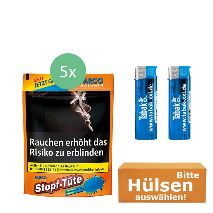 Fargo Tabak 5 x Stopf-Tüte mit wählbaren Hülsen