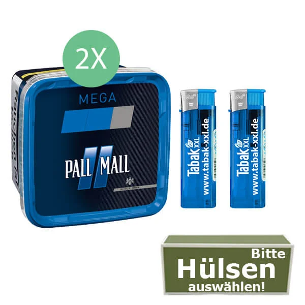 Pall Mall Tabak 2 x Mega Box Blue mit wählbaren Hülsen