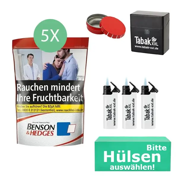 Benson & Hedges Tabak 5 x Beutel mit wählbaren Hülsen und Aschenbecher Benson & Hedges Tabak 5 x Beutel mit wählbaren Hülsen und Aschenbecher