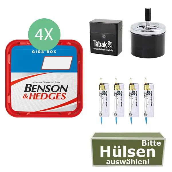 Benson & Hedges Tabak 4 x Giga Box mit Filterhülsen und Etui