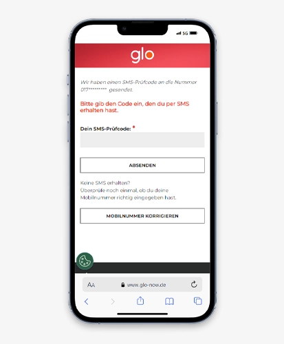 glo registrieren code bestaetigen