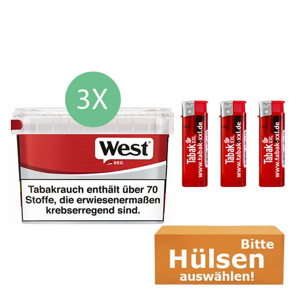 West Tabak Red 3 x Mega Box mit wählbaren Filterhülsen West Tabak Red 3 x Mega Box mit wählbaren Filterhülsen