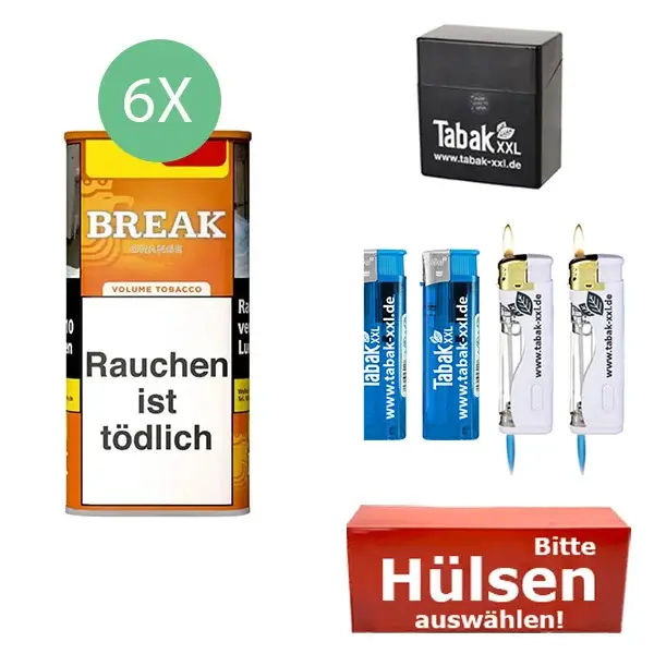 Break Tabak XXL Orange 6 x Dose mit wählbaren Filterhülsen und Etui