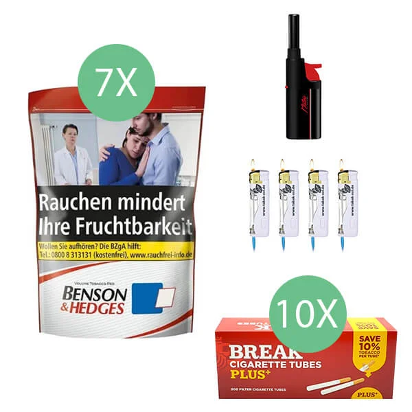 Benson & Hedges Tabak 7 x Beutel mit Plus Hülsen Benson & Hedges Tabak 7 x Beutel mit Plus Hülsen