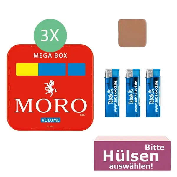 Moro Tabak Rot 3 x Mega Box mit wählbaren Filterhülsen Moro Tabak Rot 3 x Mega Box mit wählbaren Filterhülsen