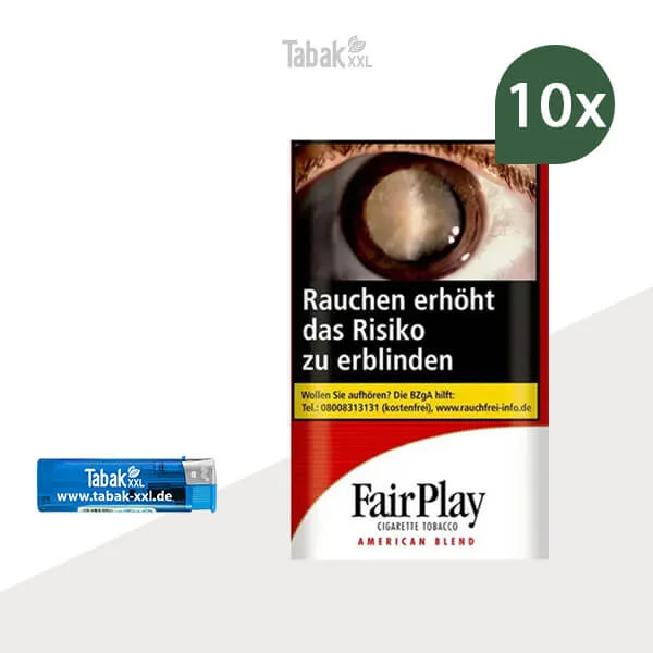 10x FairPlay Drehtabak American Blend Red Pouch mit Feuerzeug