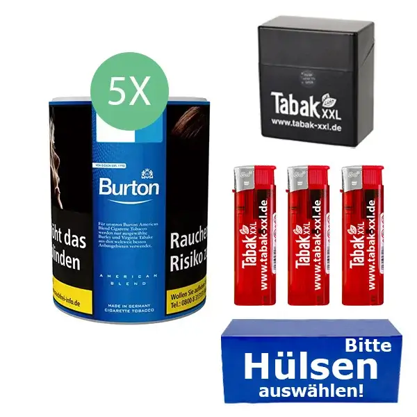 Burton Tabak Blue 5 x Dose mit wählbaren Hülsen und Etui Burton Tabak Blue 5 x Dose mit wählbaren Hülsen und Etui