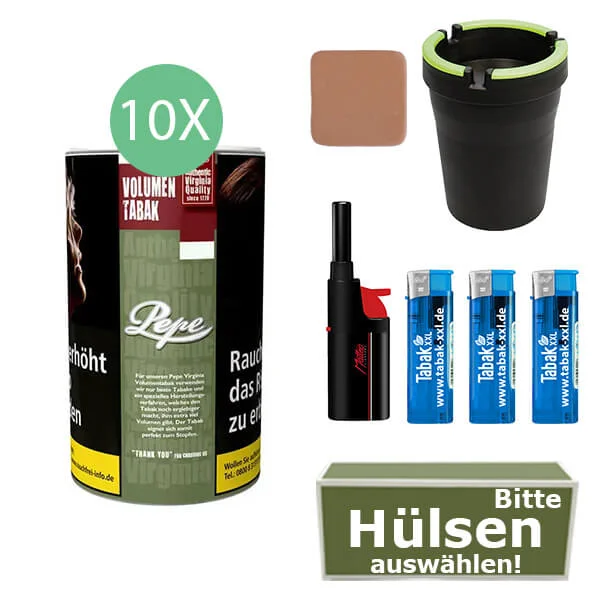 Pepe Tabak Rich Green 10 x Dose XXL mit wählbaren Hülsen und Auto Aschenbecher Pepe Tabak Rich Green 10 x Dose XXL mit wählbaren Hülsen und Auto Aschenbecher