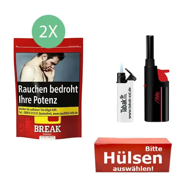 Break Original Volumentabak 2 x Beutel mit wählbaren Filterhülsen und Stabfeuerzeug