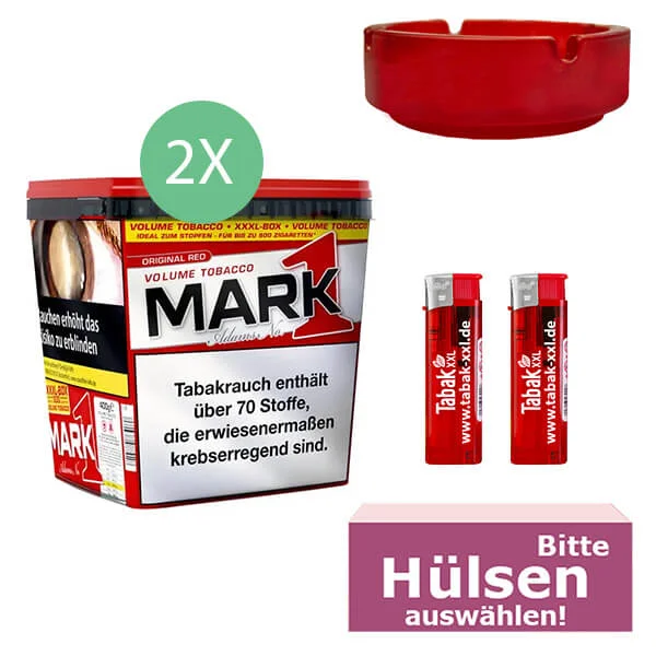 Mark 1 Tabak Red XXXL 2 x 400g Eimer mit Hülsen und Aschenbecher