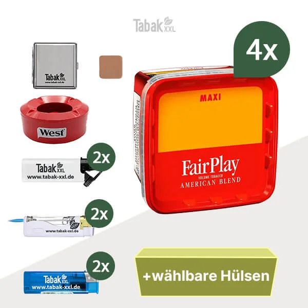 4x FairPlay Volumentabak Maxi Box mit wählbarem Zubehör und Windaschenbecher