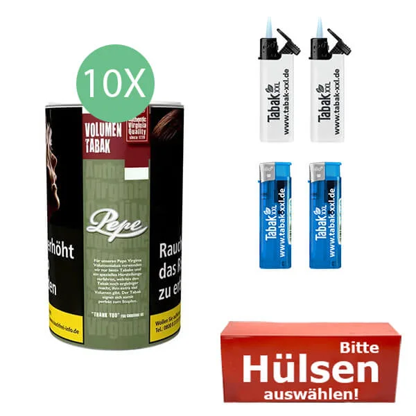 Pepe Tabak Rich Green 10 x Dose XXL mit wählbaren Hülsen Pepe Tabak Rich Green 10 x Dose XXL mit wählbaren Hülsen