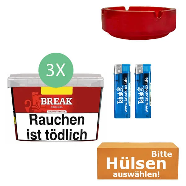 Break Tabak Red 3 x Mega Box mit wählbaren Hülsen und Aschenbecher Break Tabak Red 3 x Mega Box mit wählbaren Hülsen und Aschenbecher