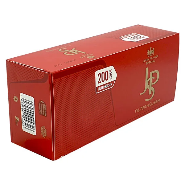 JPS John Player Filterhülsen Rot 200er Packung seitlich JPS John Player Filterhülsen Rot 200er Packung seitlich