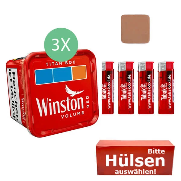 Winston Tabak Red 3 x Titan Box mit wählbaren Hülsen und Aschenbecher Winston Tabak Red 3 x Titan Box mit wählbaren Hülsen und Aschenbecher