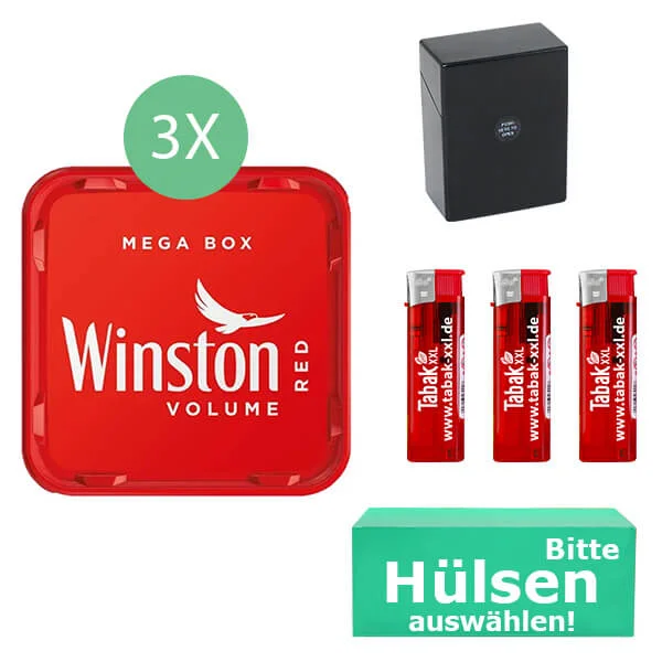 Winston Tabak Red 3 x Mega Box mit Wählbaren Hülsen und Etui