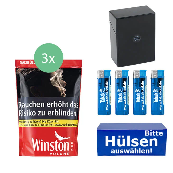 Winston Tabak Red XXXL 3 x Beutel mit wählbaren Hülsen und Etui