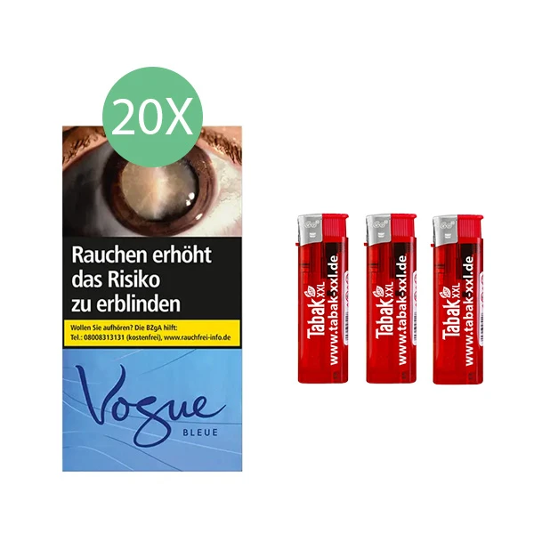 20x Vogue Zigaretten Bleue Original Pack + 3x Elektro-Feuerzeuge 20x Vogue Zigaretten Bleue Original Pack + 3x Elektro-Feuerzeuge