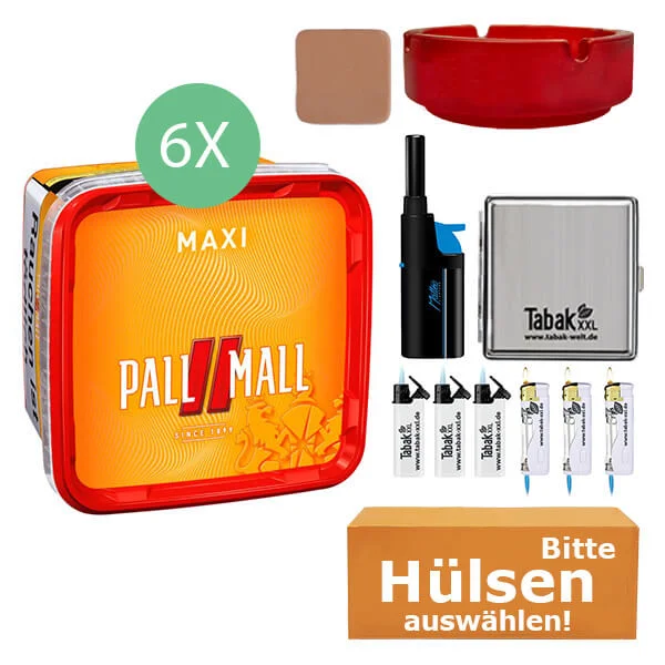 Pall Mall Tabak 6 x Maxi Box mit wählbaren Hülsen und Metall Etui