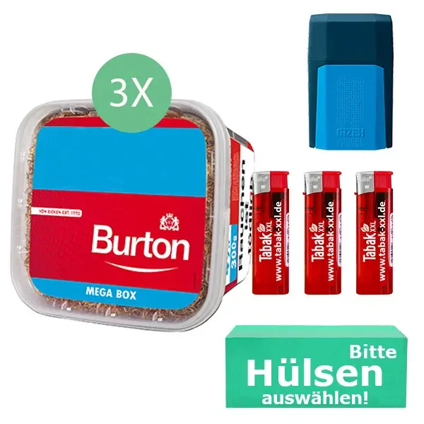 Burton Tabak Red 3 x Mega Box mit wählbaren Hülsen und Etui Burton Tabak Red 3 x Mega Box mit wählbaren Hülsen und Etui