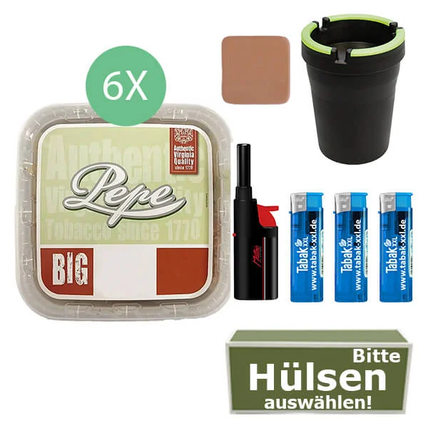 Pepe Tabak Bright Green 6 x Eimer mit wählbaren Hülsen und Auto Aschenbecher Pepe Tabak Bright Green 6 x Eimer mit wählbaren Hülsen und Auto Aschenbecher