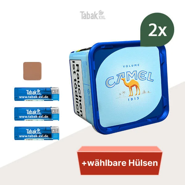 2x Camel Volumentabak Blue Eimer mit wählbaren Hülsen und Tabakbefeuchter 2x Camel Volumentabak Blue Eimer mit wählbaren Hülsen und Tabakbefeuchter