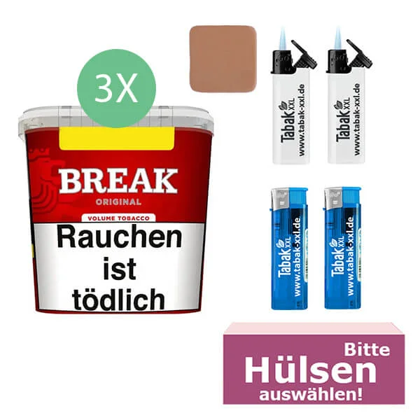 Break Tabak Red 3 x Giga Box mit wählbaren Hülsen und Feuerzeugen Break Tabak Red 3 x Giga Box mit wählbaren Hülsen und Feuerzeugen